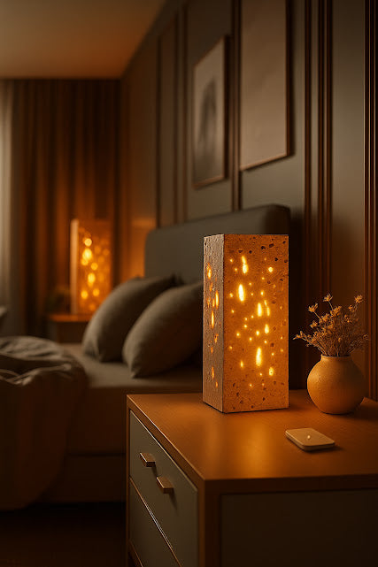 Handmade Travertine Stone Lamp: Perforated Modern Ambient Lighting| Warm ambient lighting for cozy home décor| Unique handcrafted home gifts for her| Decorative lamps for living room and bedroom
